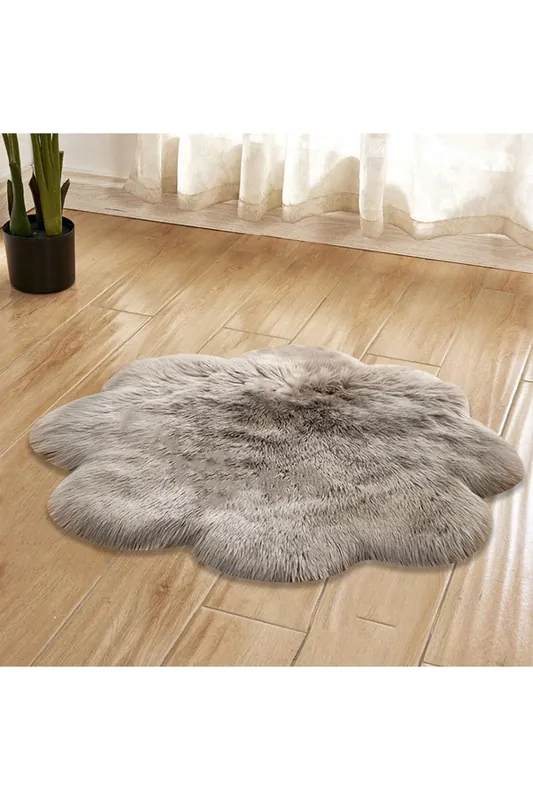 90CM Soft Fluffy Rug Grey Faux Sheepskin Fur Rug Shaggy Couch Mat for Bedroom Living Room - Living and Home