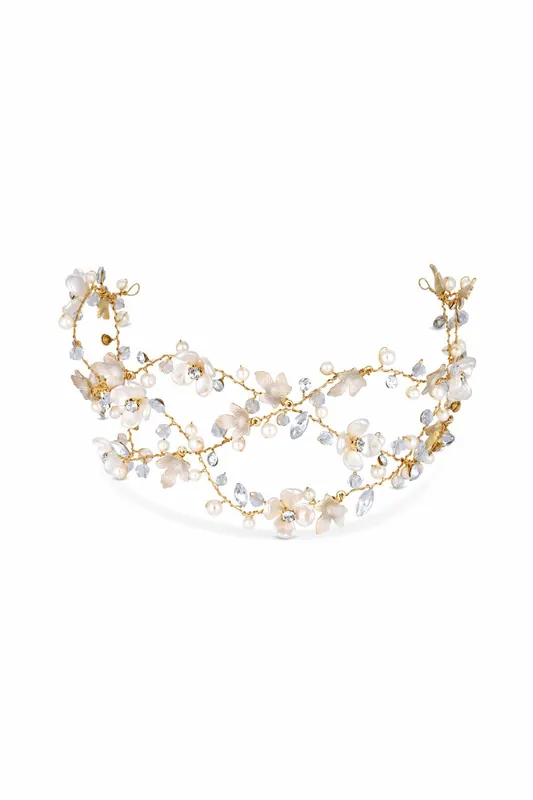 Gold Plated White Floral Hair Vine - Gift Pouch