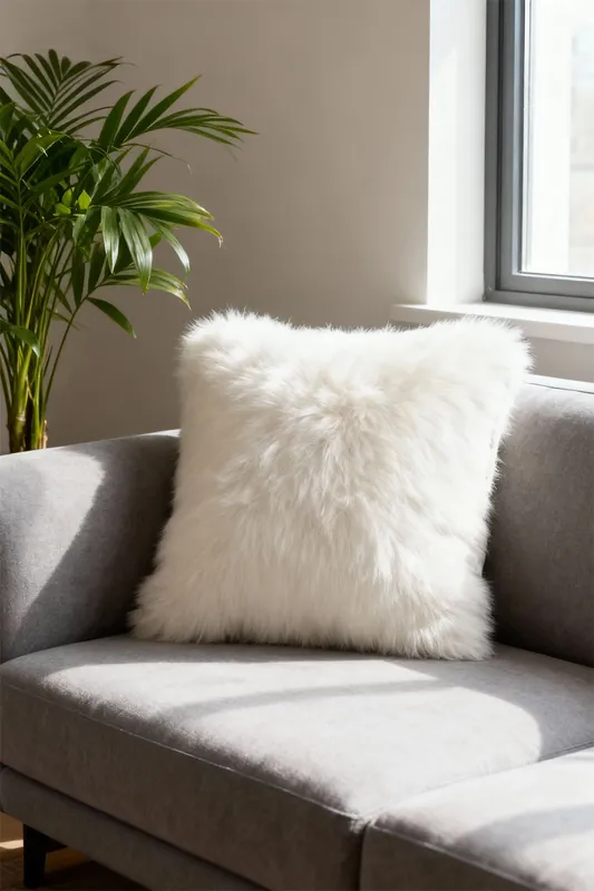 50x50cm Autumn Cushion Cover White Plush Sofa Cushion Cover -Machine-Washable