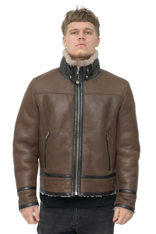 Retro Pilot Sheepskin Leather Biker Jacket-Helmsley