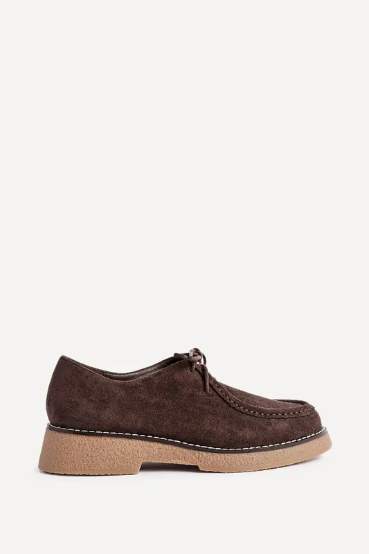 Perth Brown Faux Suede Laced Chunky Loafer - Linzi