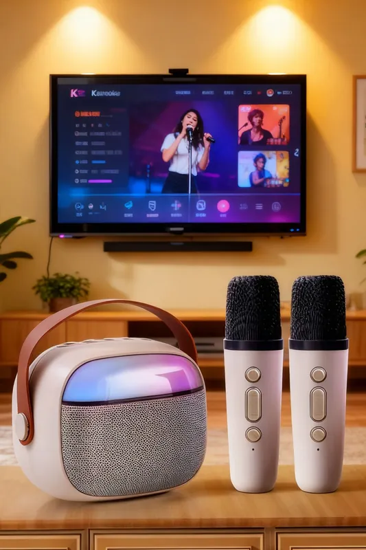 Portable Karaoke Machine with Wireless Microphones and RGB Lights - Living and Home