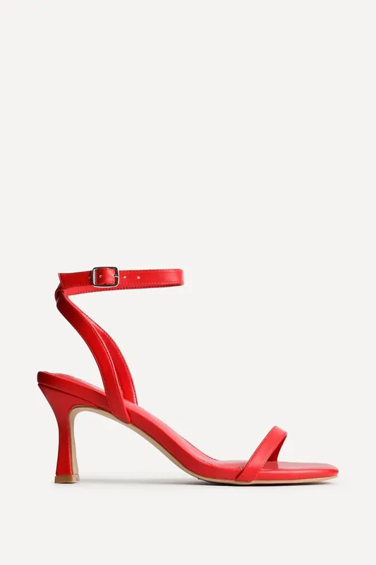 Elevate Red Faux Leather Barely There Stiletto Heeled Sandals - Linzi
