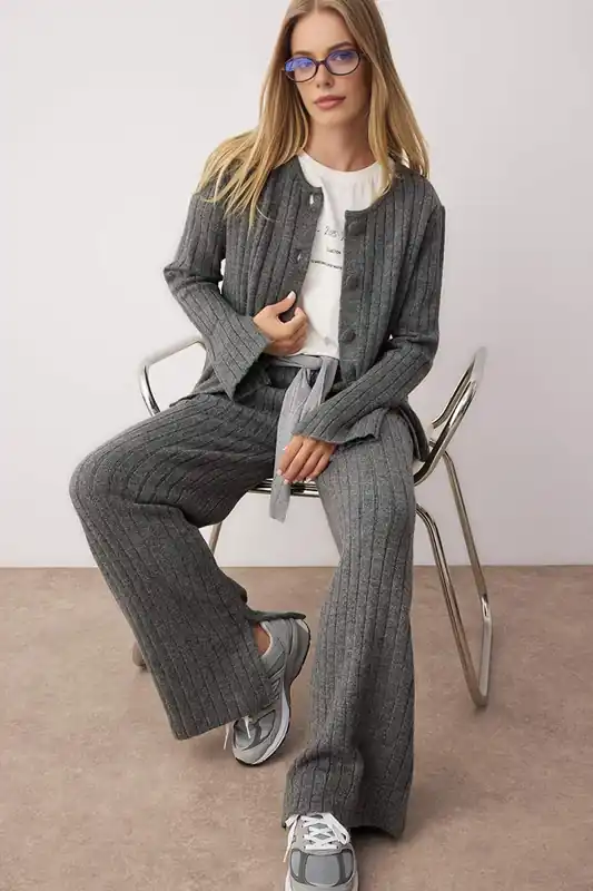 2-Piece Soft Texture Knit Sweater & Wide Leg Pants Set