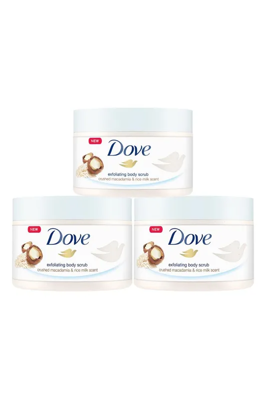 3x Crushed Macadamia 'Body Scrub' Macada Jar 225ml - Dove
