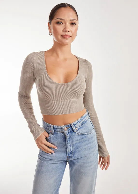 Washed Rib Long Sleeve Top - Pink Vanilla