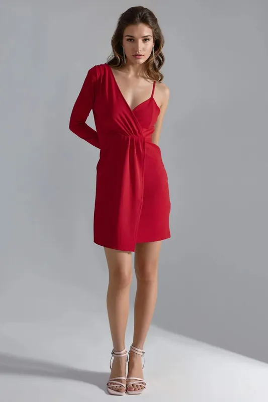 Single Arm V-Neck Mini Dress