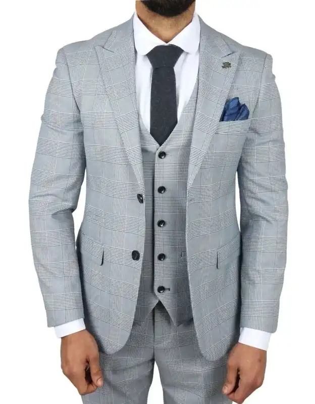 Men's Checked 3 Piece Suit Tailored Fit Suit Formal Wedding - Infinity Leather