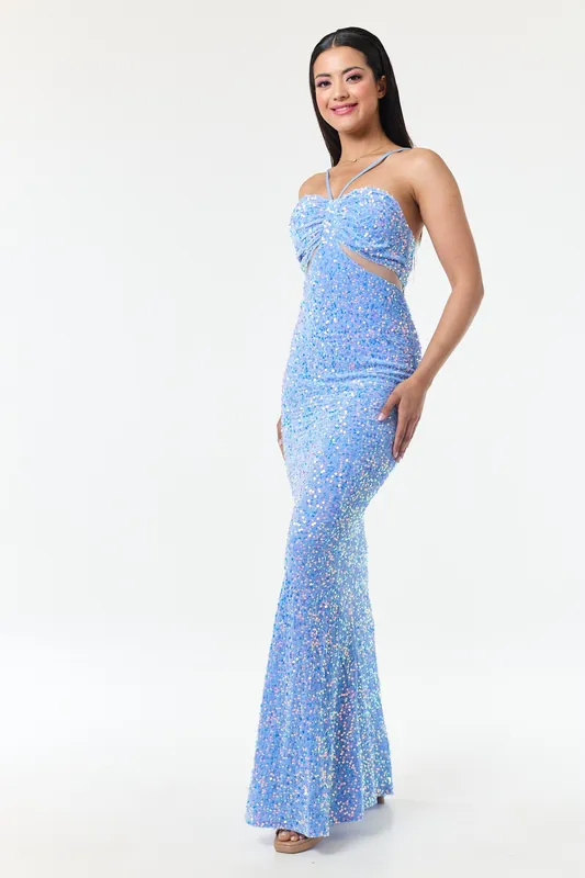 Sky Blue Bandeau Sequin Maxi Dress - LuvForever Fashion