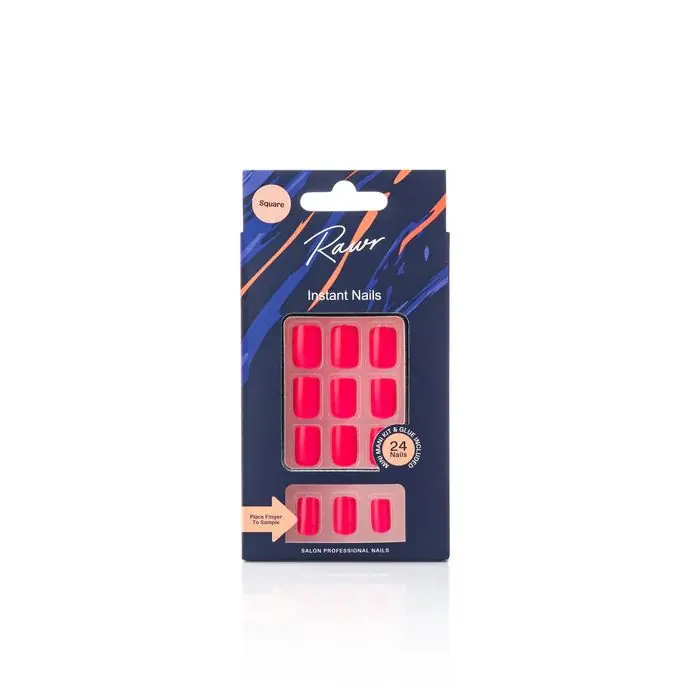Rawr Stick On Nails Glossy Red Square - Rawr Beauty