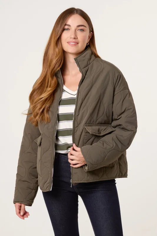 Khaki Quilted Jacket - Blue Vanilla