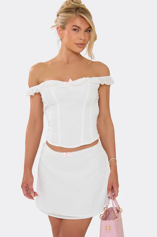Corset Style Short Sleeve Frill Trim Chiffon Mini Corset Top - EGO
