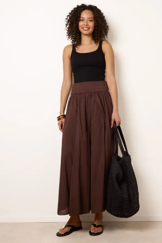 Brown Godet Hem Jersey Waist Skirt - Blue Vanilla