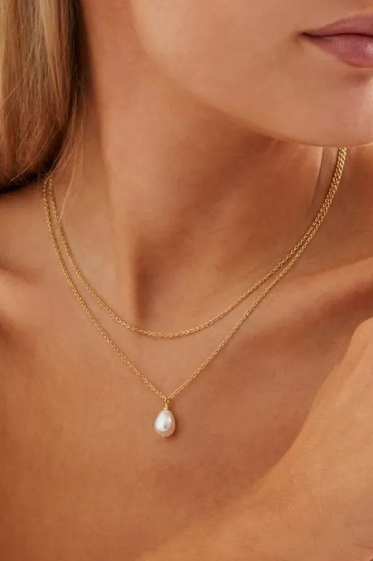 Gold Plated Pearl Layered Necklace - Serla