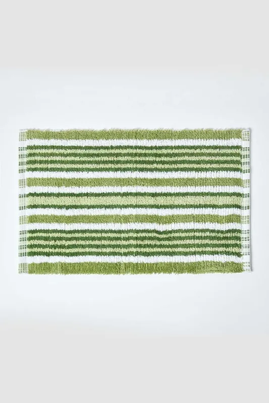 Handloomed Striped Cotton Bath Mat - Homescapes