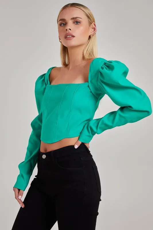 Bengaline Long Sleeve Corset Top - Pink Vanilla