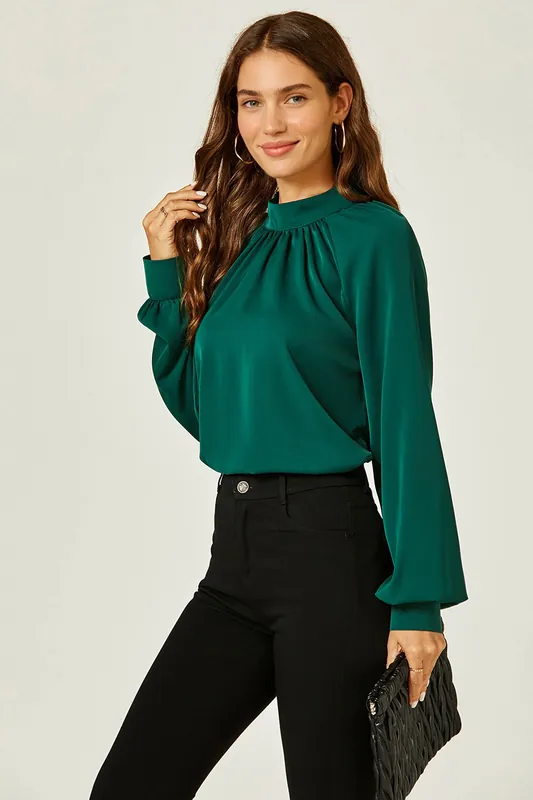 High Neck Back Cut Detail Blouse Top - FS Collection