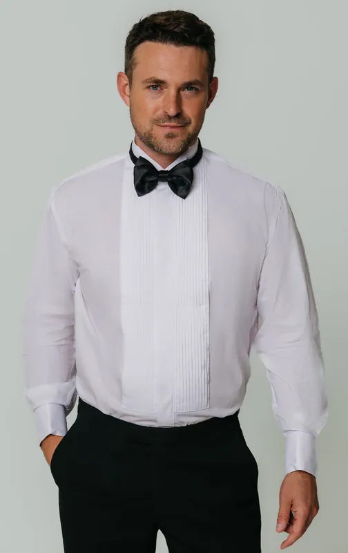 White Pleated Front Wing Collar Dress Shirt - Dobell