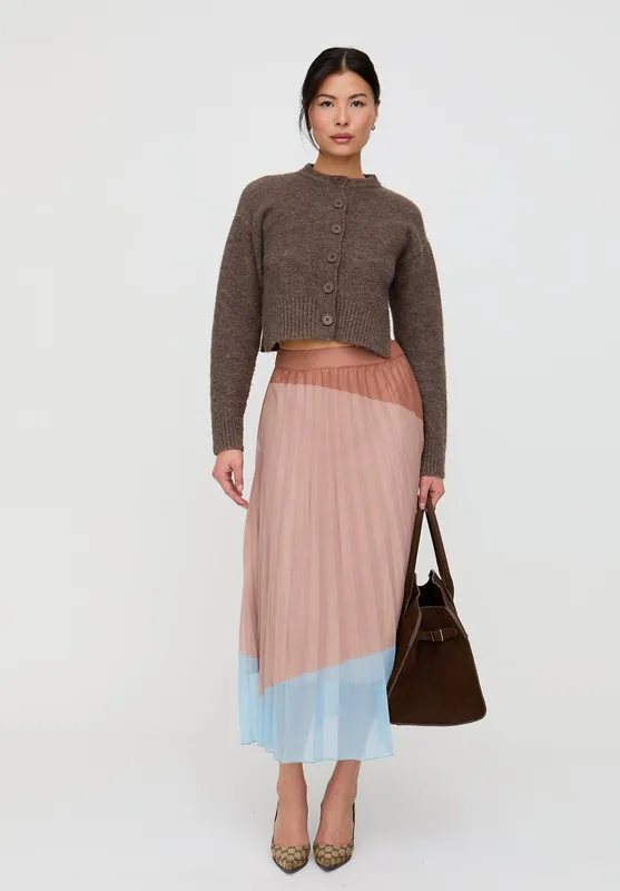 Ladbarn Colour Block Pleated Maxi Skirt In Multi - Lily and Lionel
