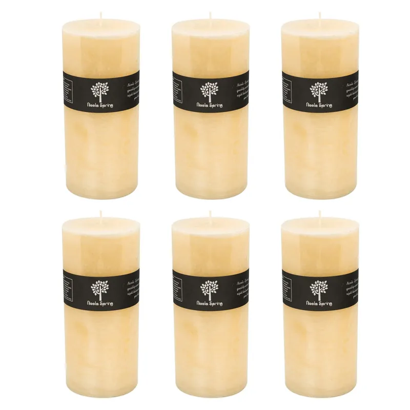 Round Vanilla Pillar Candles - 140 Hours - Cream - Pack of 6