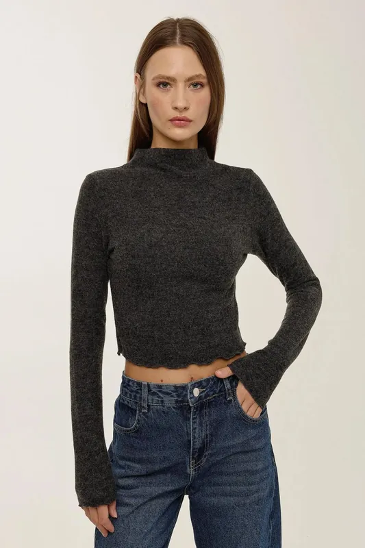 Textured Half Turtleneck Blouse - Hiccup