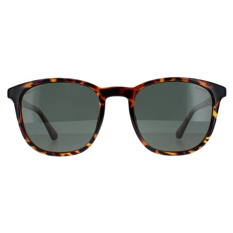 Round Shiny Dark Havana Green Polarized SPLF18E - Police