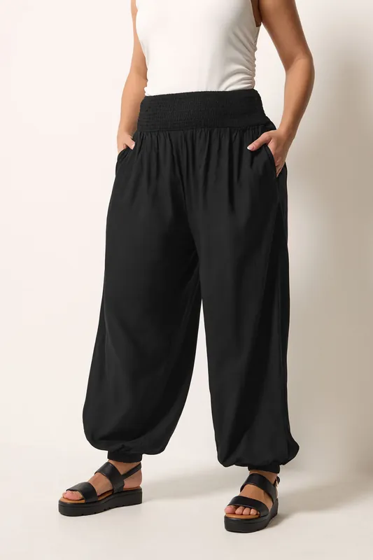 Harem Shirred Waist Trousers - Yours