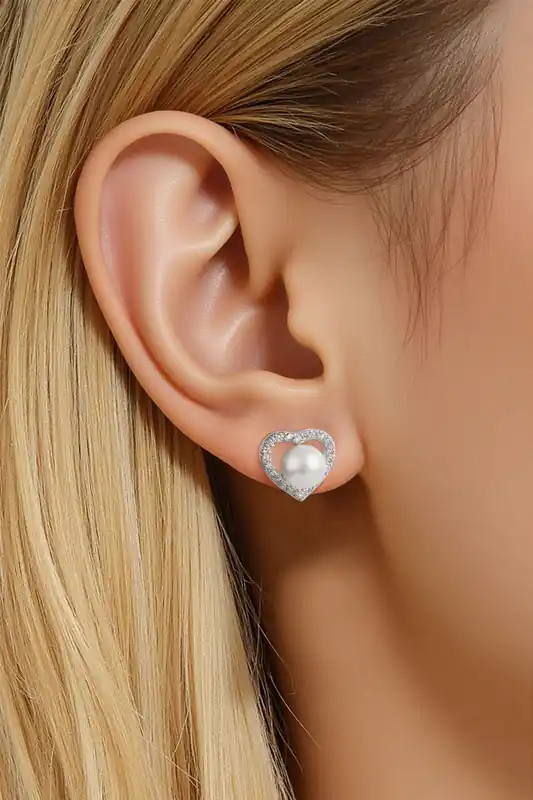 Heart Shape Stud Earrings with Shell Beads - MODISHION