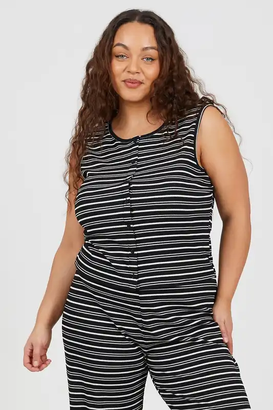 Curve Jersey Knit Striped Button Down Vest - Brave Soul
