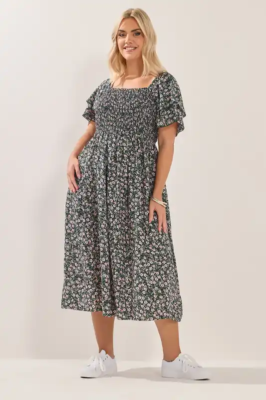 Floral Shirred Maxi Dress - Yours
