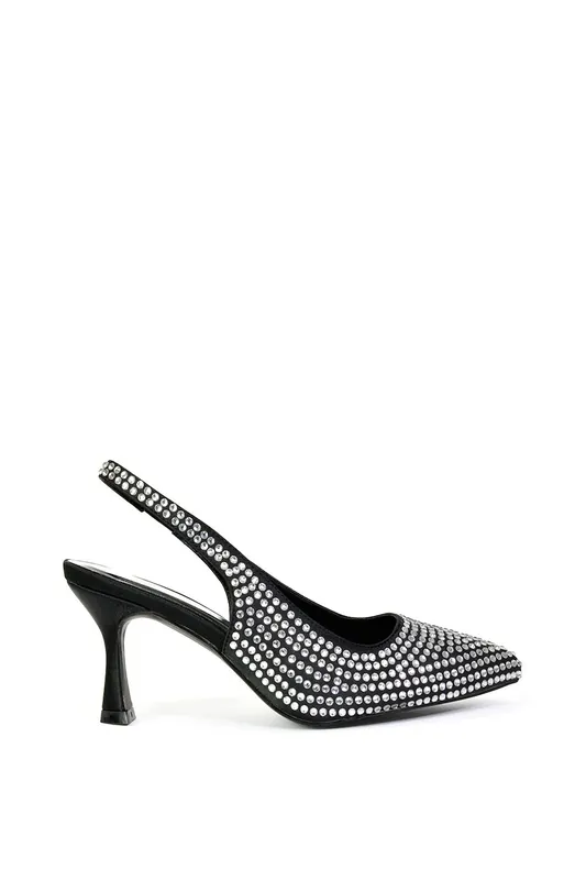 Gayna' Diamante Bridal Slingback Pointed Toe Mid Heel Court Shoes - XY London