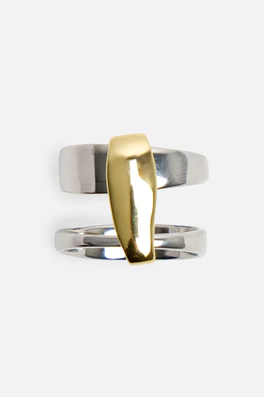 Silver and Gold Abstract Ring - Public Desire