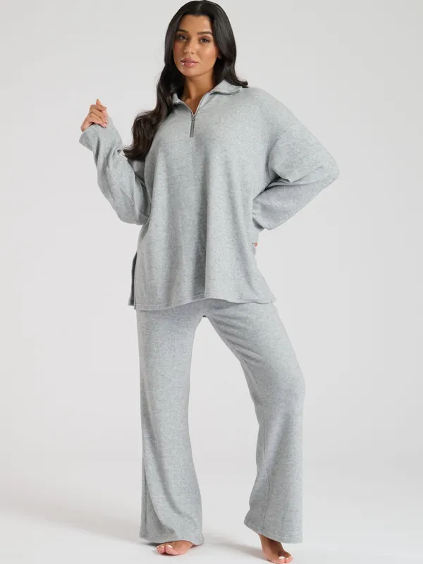 Soft Knit 1/4 Zip Top and Trouser Lounge Set - Loungeable