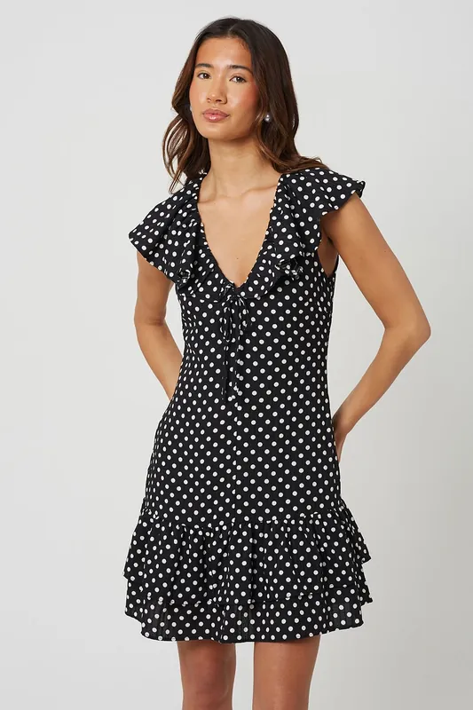 Polka Dot Mini Dress With Frill Detail - Brave Soul