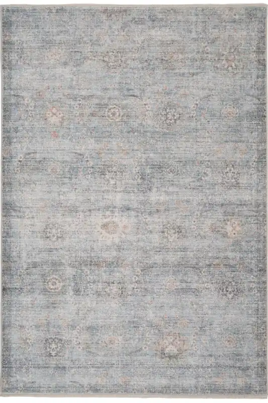 Blue Grey Traditional Distressed Finish Living Area Rug - Kukoon