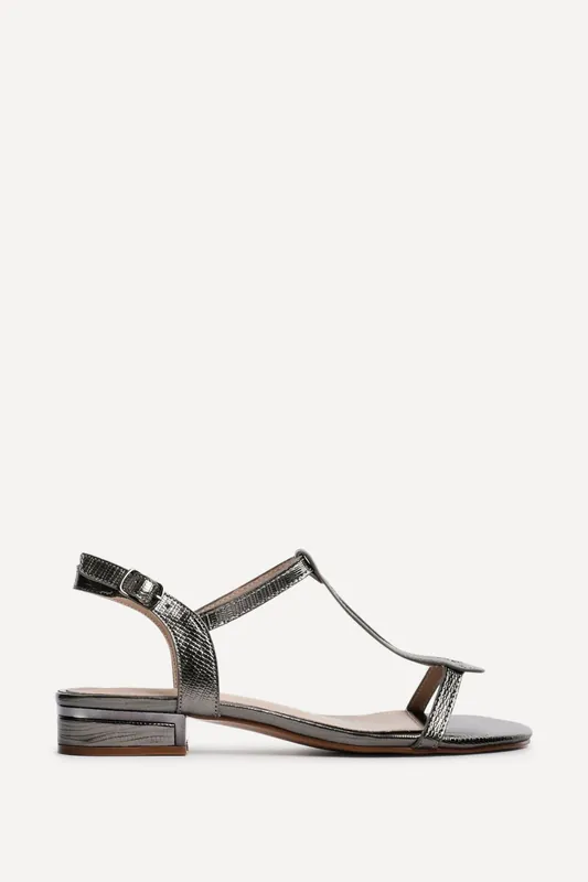 Lavish Pewter T-Bar Low Block Heeled Sandals