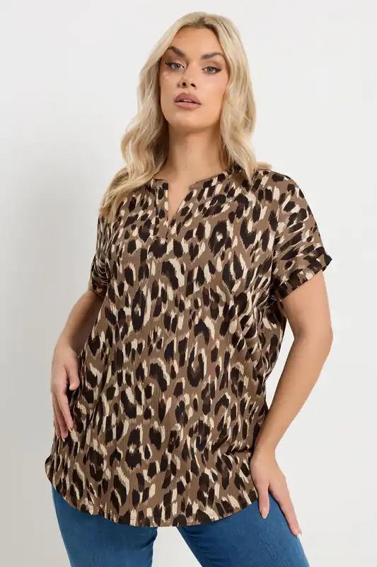 Leopard Print Notch Neck Top - Yours
