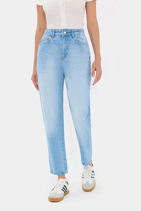 Faded High Waist Straight Leg Jeans - Hiccup