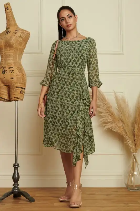 Floral Chiffon Frill Hem Midi dress - Jolie Moi