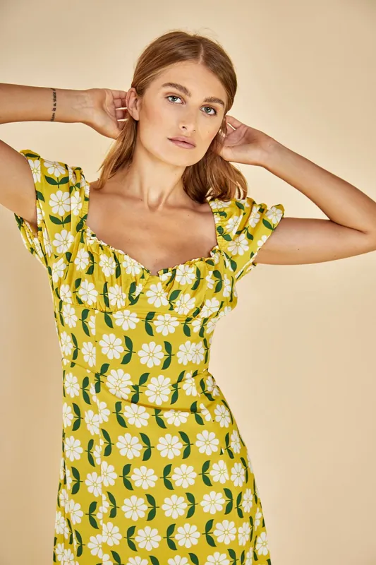 Bust Cup Mini Dress with Puff Sleeves - Shnoo