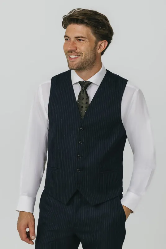 Navy Chalkstripe Waistcoat - Dobell