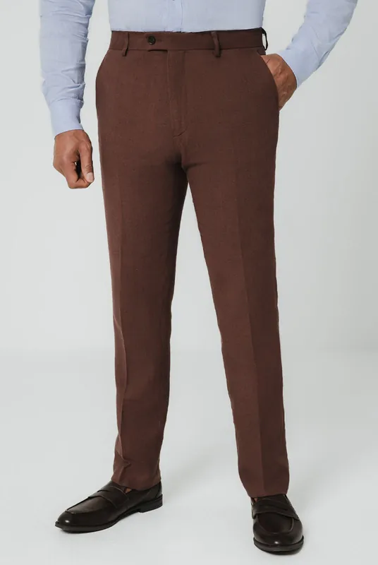 Mocha Linen Suit Trousers - Dobell