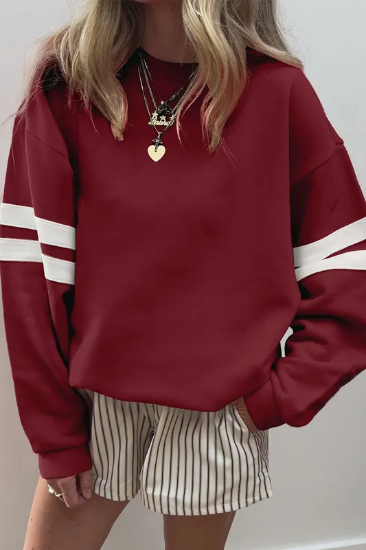 Red Dahlia Varsity Striped Detail Drop Shoulder Oversized Sweatshirt - Everyday The Label