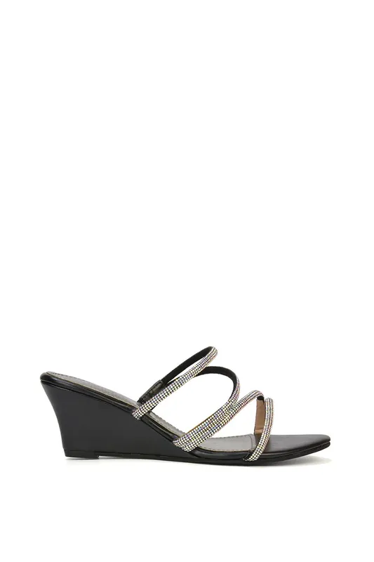 Lilliana' Slip On Strappy Diamante Wedge Heel Summer Sandals - XY London