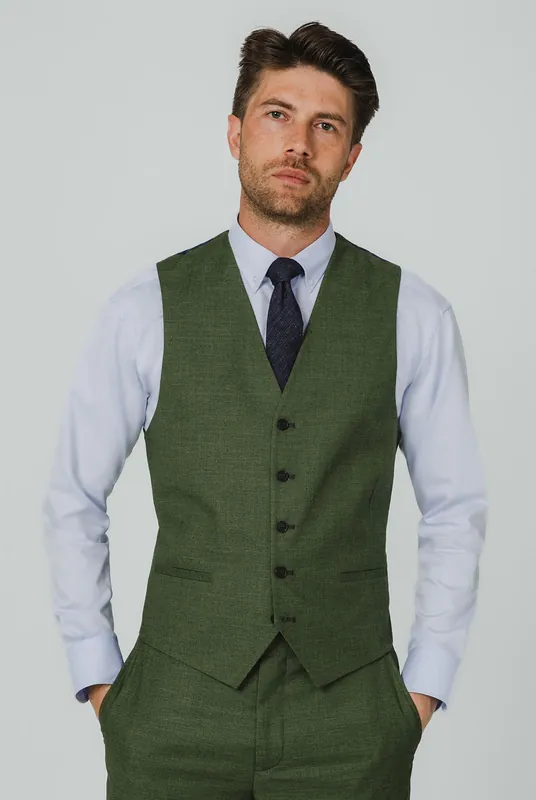 Pine Green Waistcoat Textured Weave - Dobell