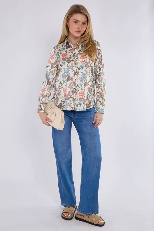 Cream Animal Print Satin Shirt - Love Sunshine