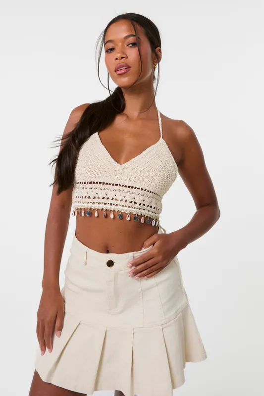 Stone Crochet Bralette With Shell Detail - Pink Vanilla