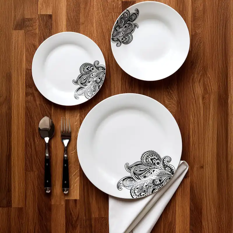 Durable Prince 12 Piece Black Dinner Set, Stylish Dinner Set For Dinner, Contemporary Design Crockery Set - Orsina