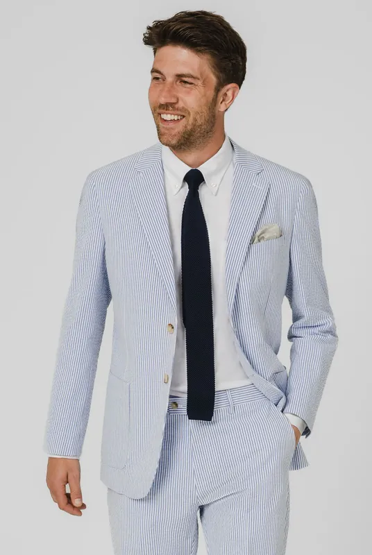 Blue/White Seersucker Suit Jacket - Dobell