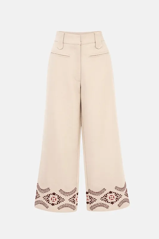 Linen Blend Guna Trousers with Embroidery Detail - Hiccup